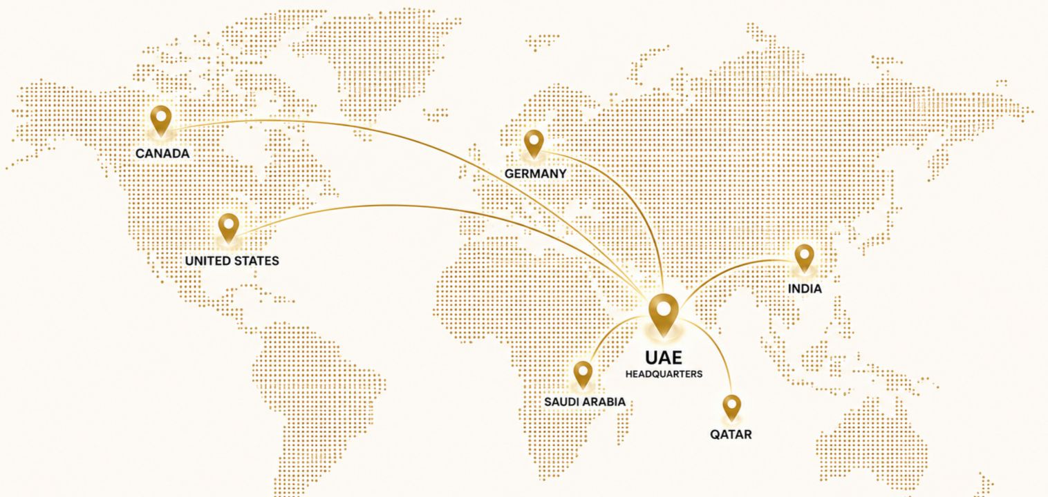 House of Ash global reach map with UAE headquarters and supplier locations