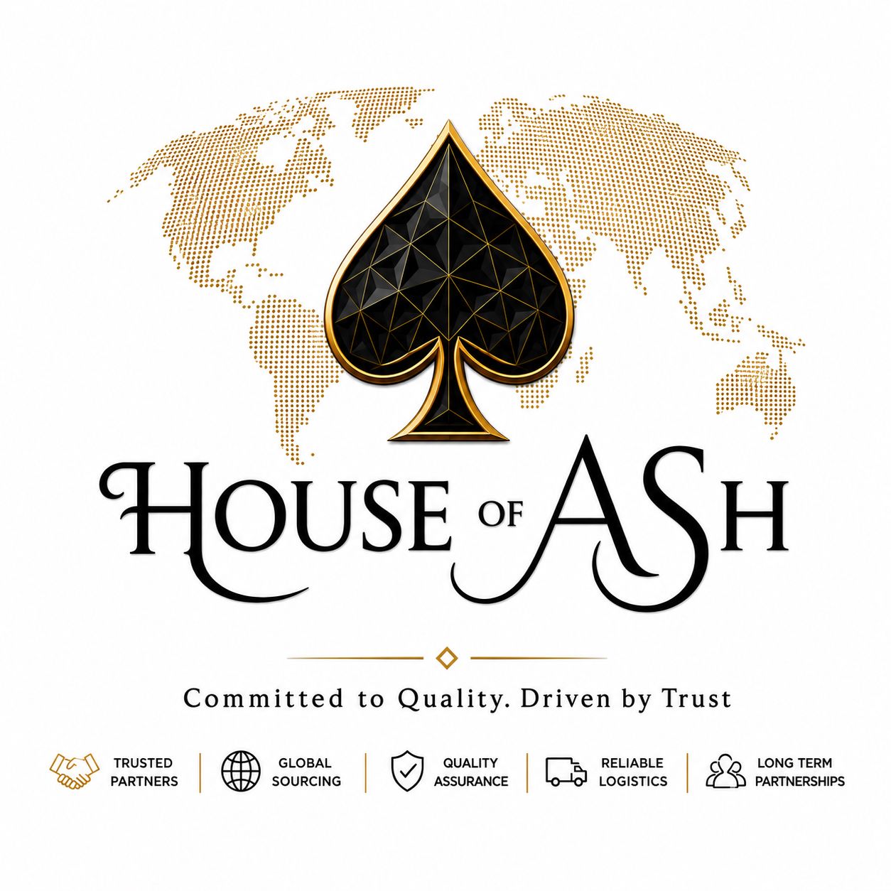 House of Ash spade logo and world map